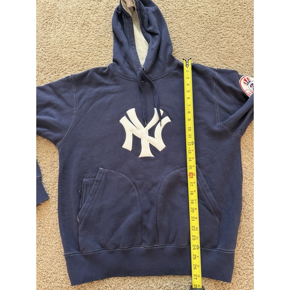 VNew York Yankees Majestic Hoodie Sweatshirt Logo Patch Navy Mens Medium - Picture 9 of 10
